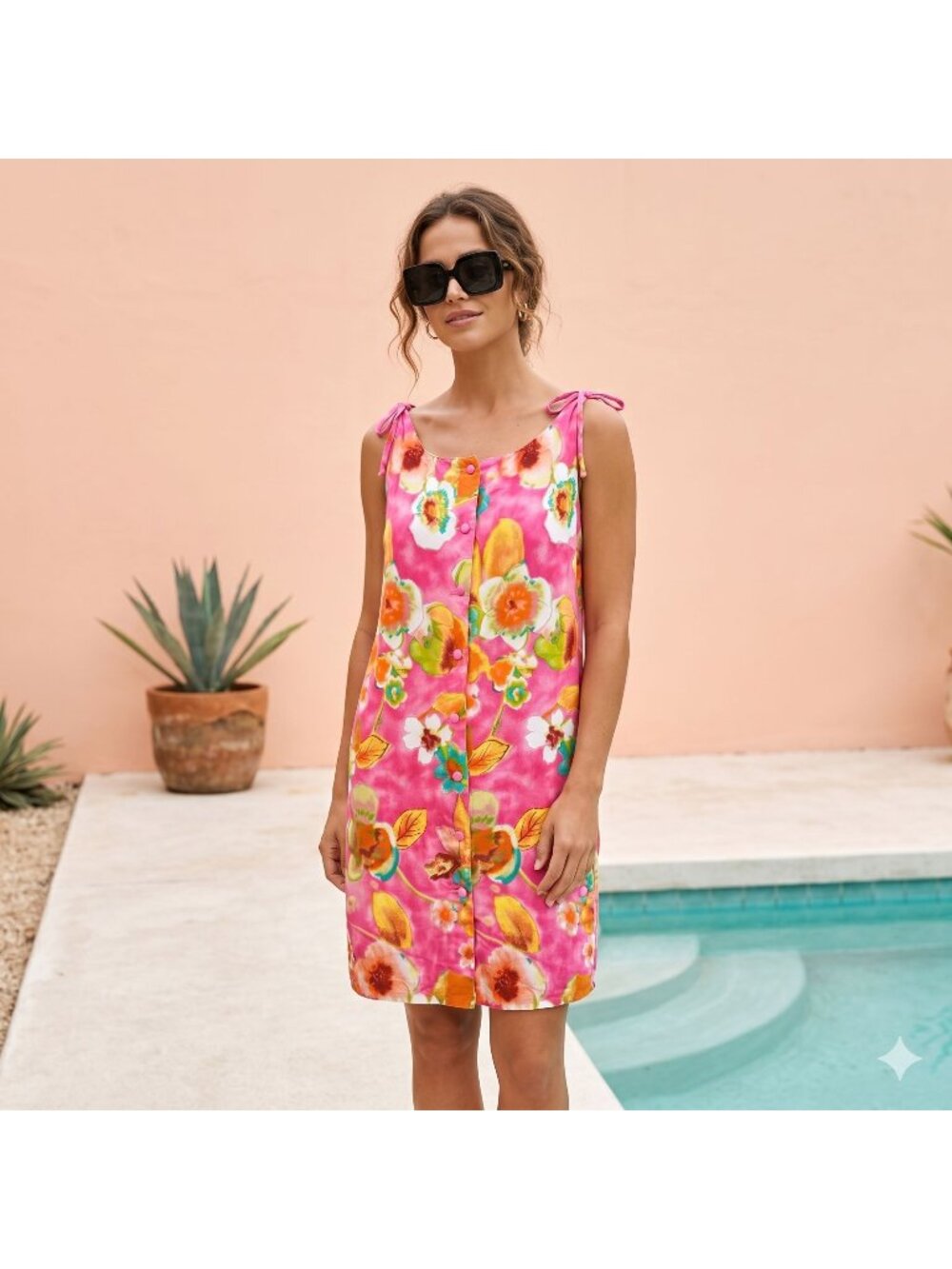Vintage 1970s Alice Hawaii Floral Dress Pink Orange Tiki Boho Mid-Century Summer